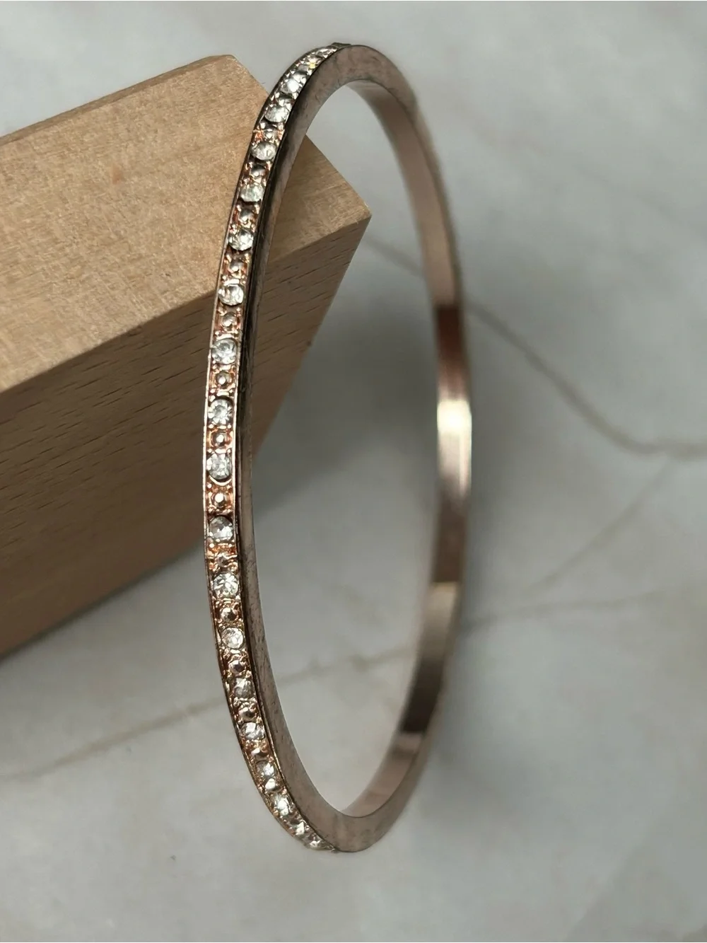 Delicate Rose Gold Tone Crystal Pavé Bangle Bracelet